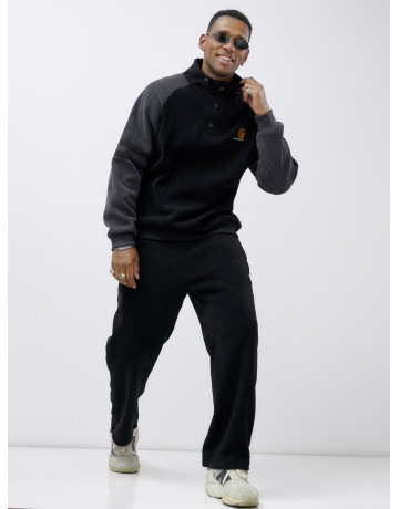 Мужской демисезонный спортивный костюм на флисе, чёрный, для спорта. в Тюмени