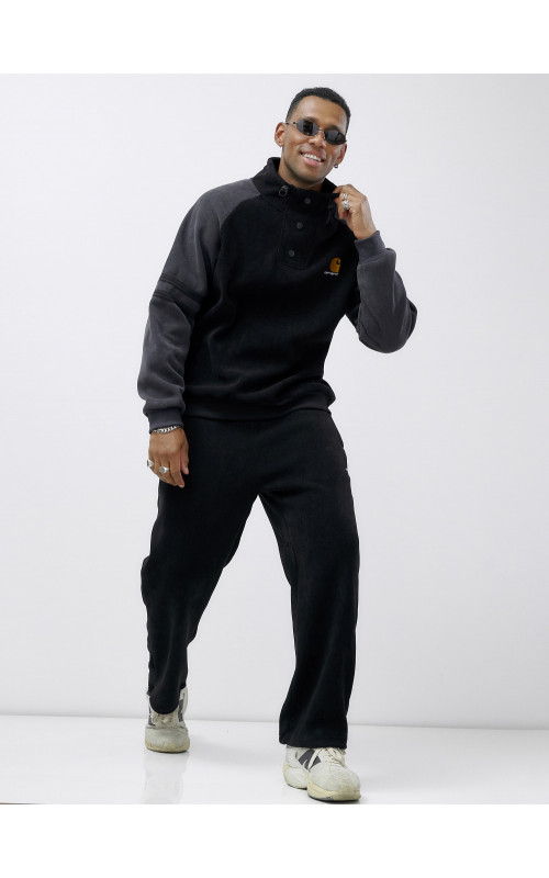 Мужской демисезонный спортивный костюм на флисе, чёрный, для спорта. в Тюмени