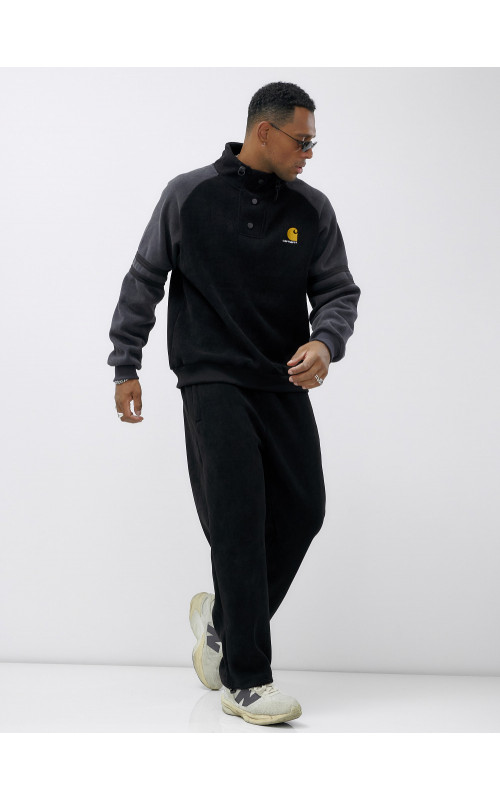 Мужской демисезонный спортивный костюм на флисе, чёрный, для спорта. в Тюмени