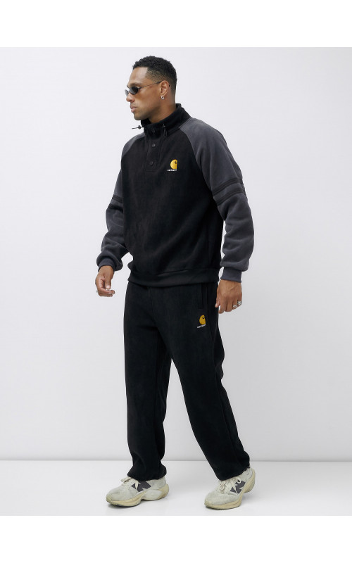 Мужской демисезонный спортивный костюм на флисе, чёрный, для спорта. в Тюмени