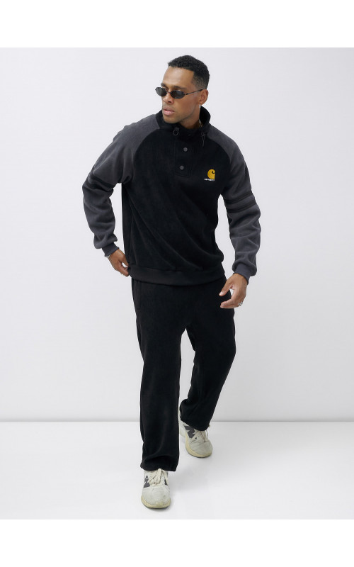 Мужской демисезонный спортивный костюм на флисе, чёрный, для спорта. в Тюмени