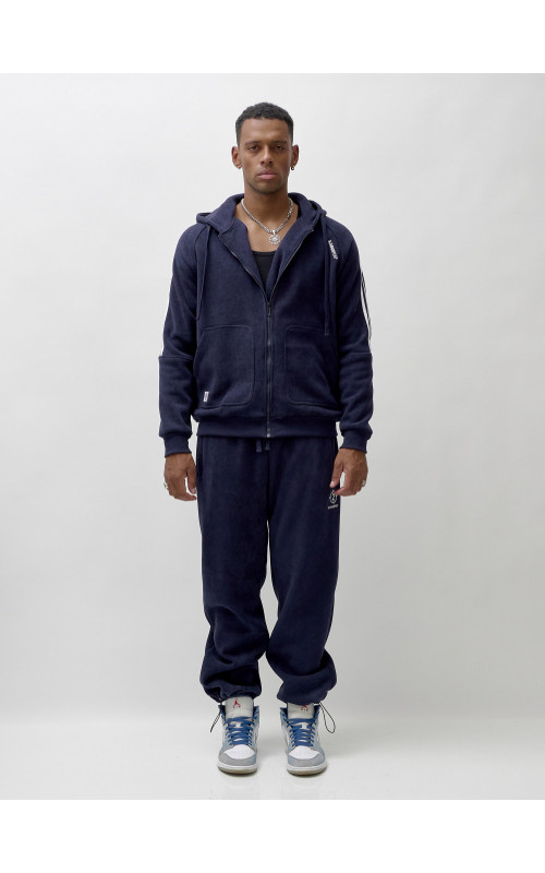 Мужской демисезонный спортивный костюм на флисе, тёмно-синий, для спорта. в Тюмени