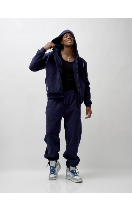 Мужской демисезонный спортивный костюм на флисе, тёмно-синий, для спорта. в Тюмени