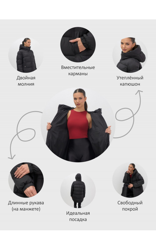 Пуховик женский зимний большой размер чёрный в Тюмени