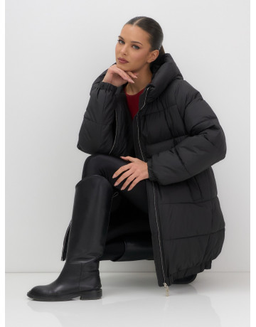 Женская зимняя куртка с капюшоном на резинке, утеплённая, больших размеров.