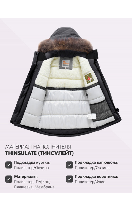 Детская зимняя парка для девочки, розовая, с капюшоном и мехом.