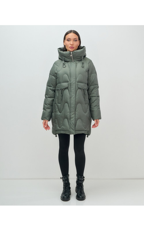 Пуховик женский зимний с капюшоном, хаки. в Тюмени