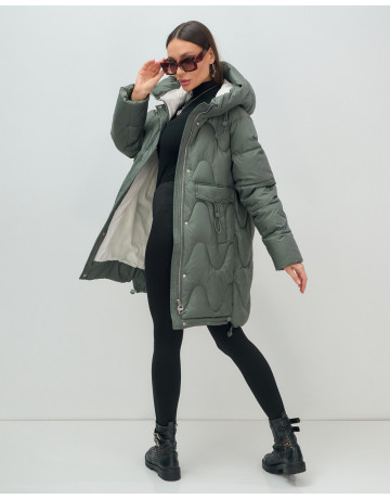 Пуховик женский зимний с капюшоном, хаки. в Тюмени