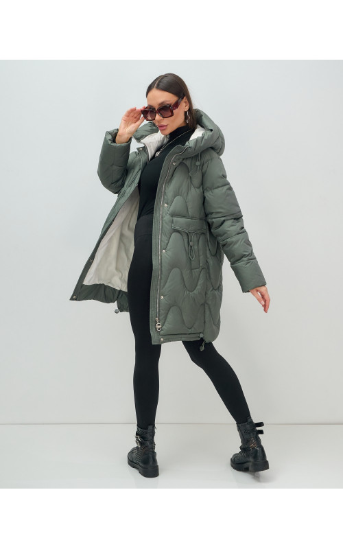 Пуховик женский зимний с капюшоном, хаки. в Тюмени