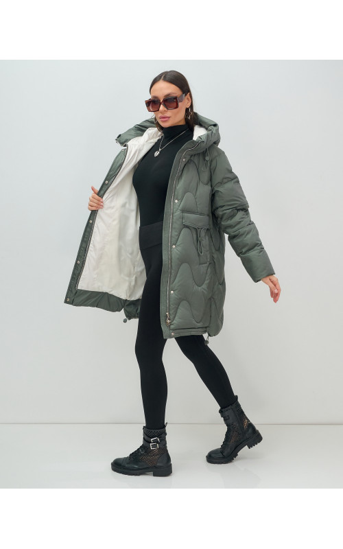 Пуховик женский зимний с капюшоном, хаки. в Тюмени