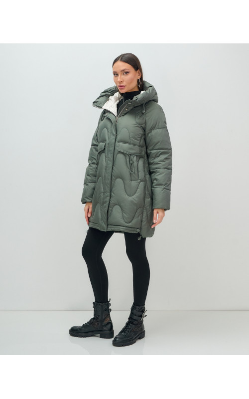 Пуховик женский зимний с капюшоном, хаки. в Тюмени