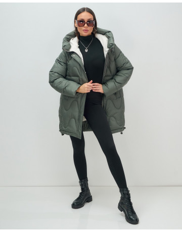 Пуховик женский зимний с капюшоном, хаки. в Тюмени
