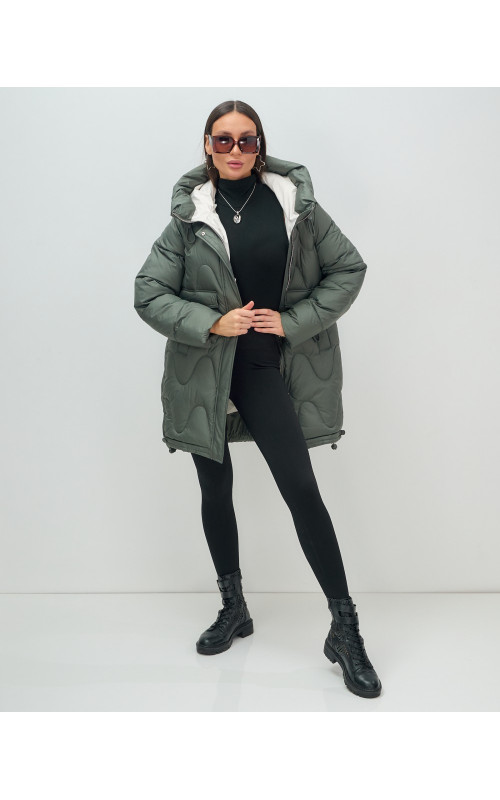 Пуховик женский зимний с капюшоном, хаки. в Тюмени