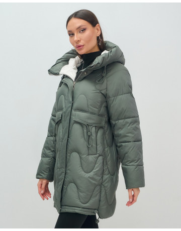 Пуховик женский зимний с капюшоном, хаки. в Тюмени