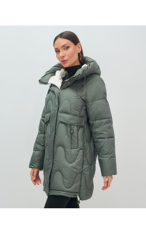 Пуховик женский зимний с капюшоном, хаки. в Тюмени