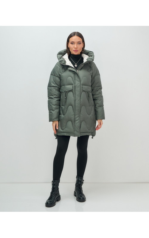 Пуховик женский зимний с капюшоном, хаки. в Тюмени