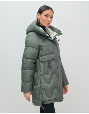 Пуховик женский зимний с капюшоном, хаки. в Тюмени