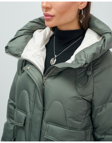 Пуховик женский зимний с капюшоном, хаки. в Тюмени