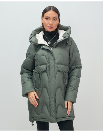 Пуховик женский зимний с капюшоном, хаки. в Тюмени