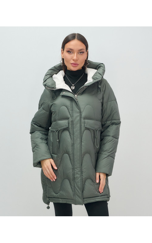 Пуховик женский зимний с капюшоном, хаки. в Тюмени