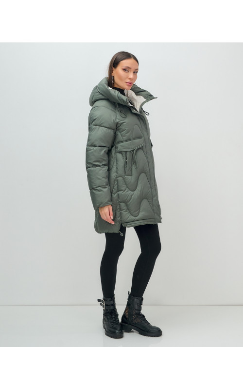 Пуховик женский зимний с капюшоном, хаки. в Тюмени