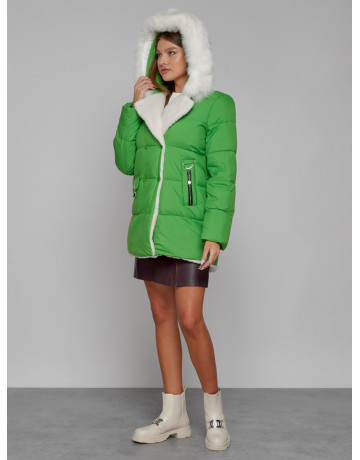Женский модный зимний пуховик с мехом, зелёный. в Тюмени