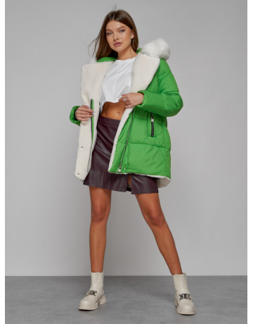 Женский модный зимний пуховик с мехом, зелёный. в Тюмени