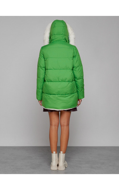 Женский модный зимний пуховик с мехом, зелёный. в Тюмени