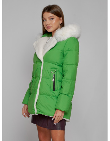 Женский модный зимний пуховик с мехом, зелёный. в Тюмени