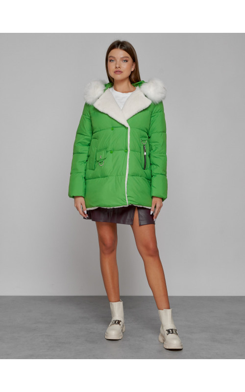 Женский модный зимний пуховик с мехом, зелёный. в Тюмени