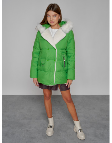 Женский модный зимний пуховик с мехом, зелёный. в Тюмени