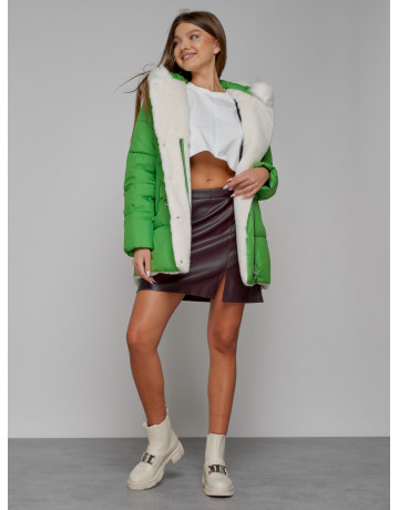 Женский модный зимний пуховик с мехом, зелёный. в Тюмени