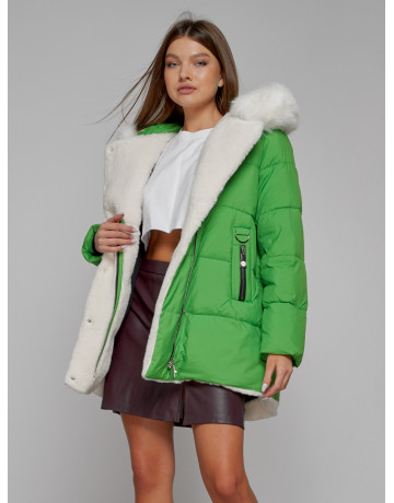 Женский модный зимний пуховик с мехом, зелёный. в Тюмени
