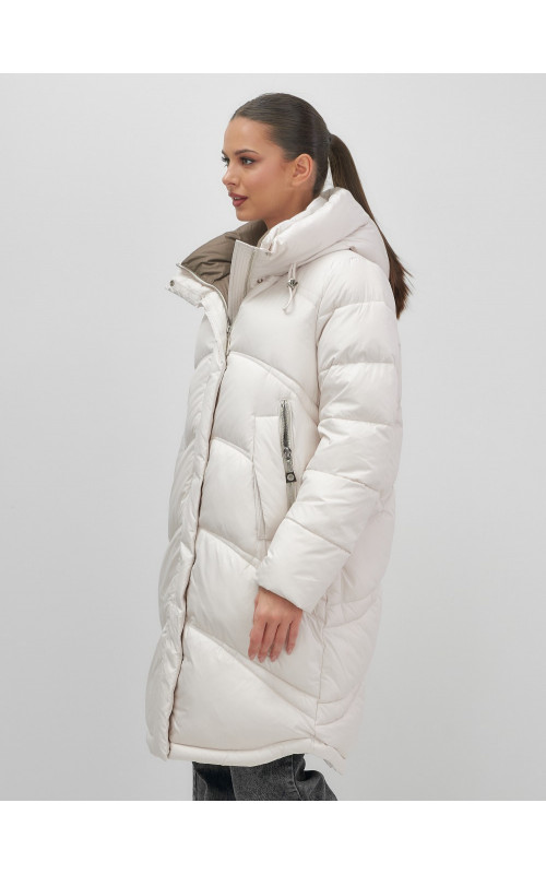 Длинный зимний пуховик с капюшоном для женщин
