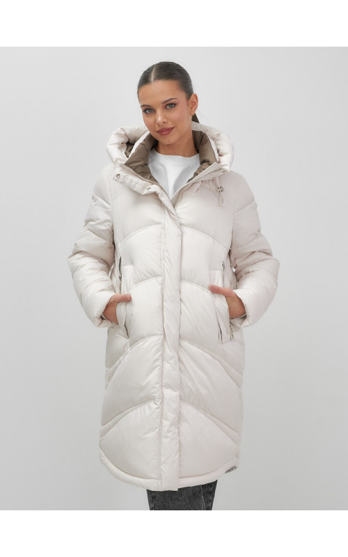 Длинный зимний пуховик с капюшоном для женщин