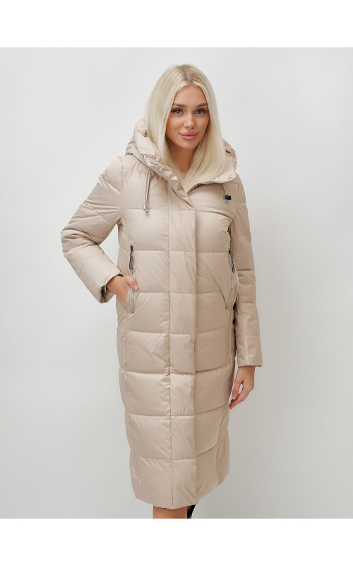 Длинный зимний пуховик с капюшоном для женщин