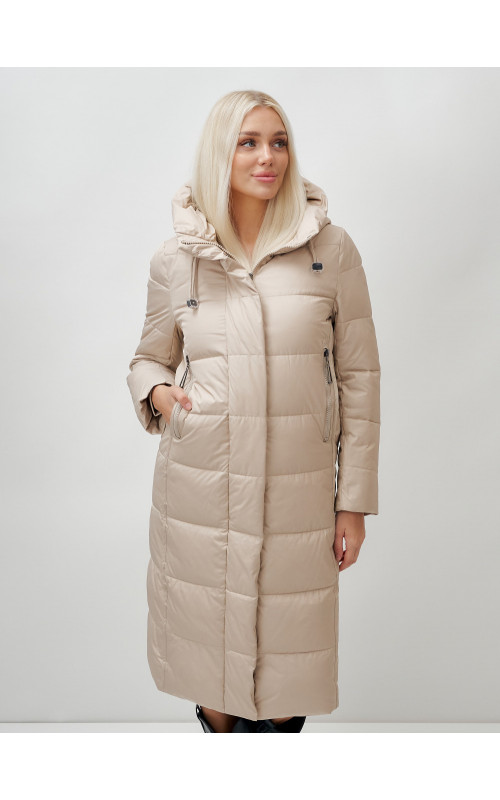 Длинный зимний пуховик с капюшоном для женщин