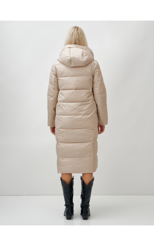 Длинный зимний пуховик с капюшоном для женщин