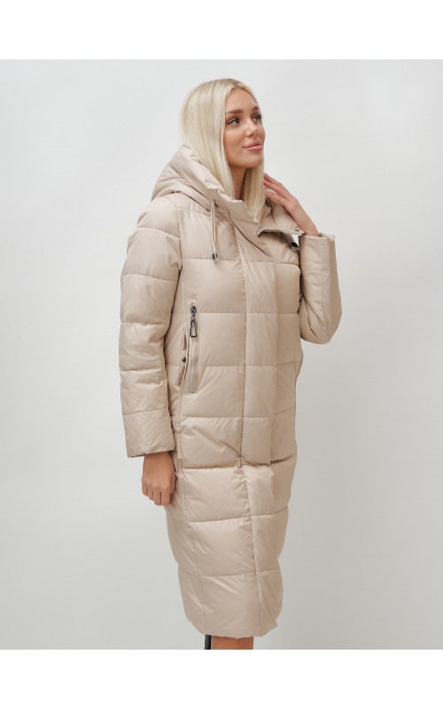 Длинный зимний пуховик с капюшоном для женщин