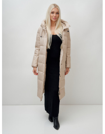 Длинный зимний пуховик с капюшоном для женщин