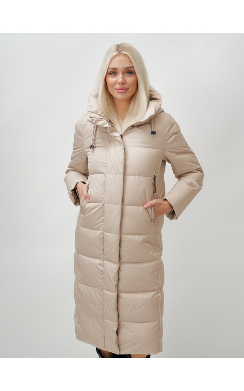 Длинный зимний пуховик с капюшоном для женщин