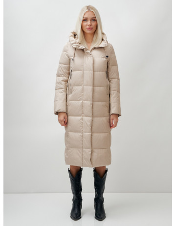 Длинный зимний пуховик с капюшоном для женщин