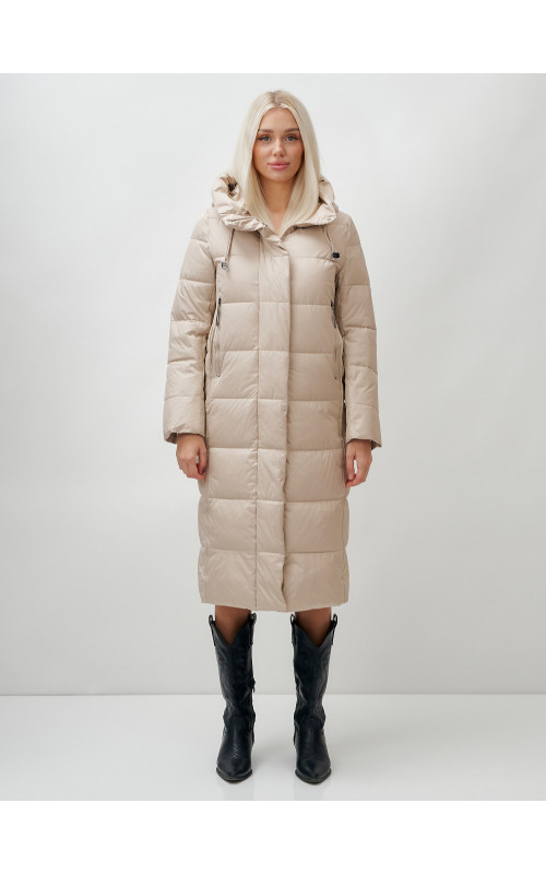 Длинный зимний пуховик с капюшоном для женщин