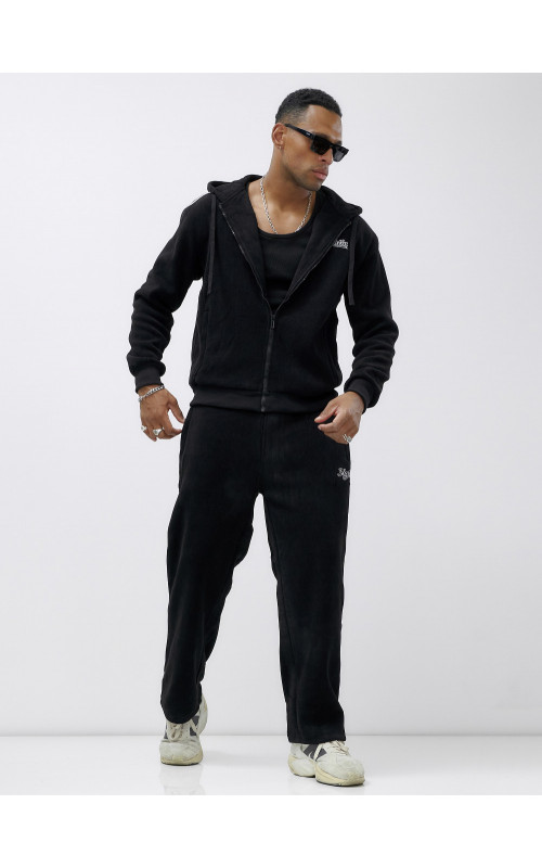 Мужской демисезонный спортивный костюм на флисе, чёрный, для спорта. в Тюмени