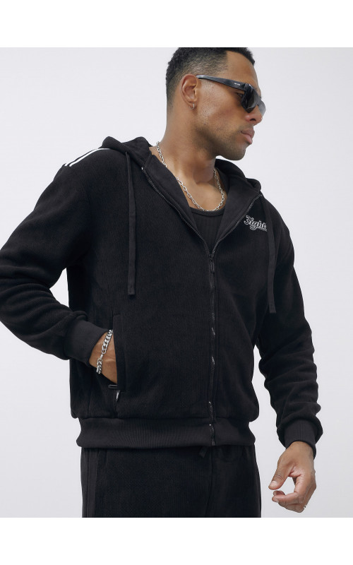 Мужской демисезонный спортивный костюм на флисе, чёрный, для спорта. в Тюмени