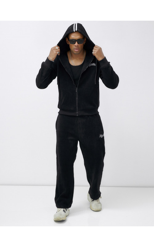 Мужской демисезонный спортивный костюм на флисе, чёрный, для спорта. в Тюмени