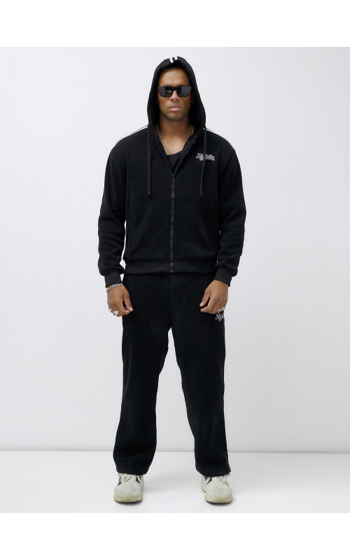 Мужской демисезонный спортивный костюм на флисе, чёрный, для спорта. в Тюмени