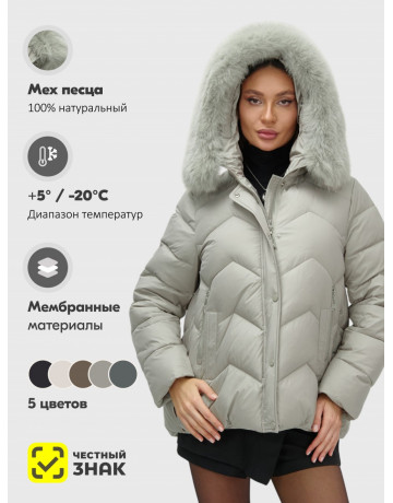 Пуховик для городской леди с мехом песца, защита от влаги и ветра