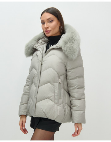 Пуховик для городской леди с мехом песца, защита от влаги и ветра