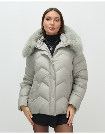 Пуховик для городской леди с мехом песца, защита от влаги и ветра